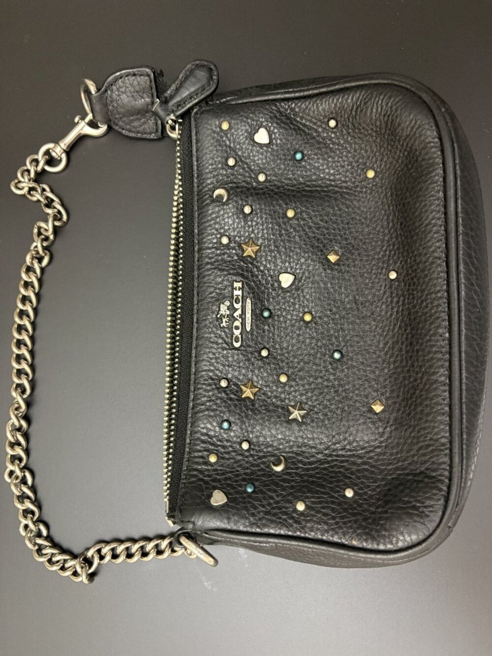 Coach Black Pebble Leather Wrist Bag